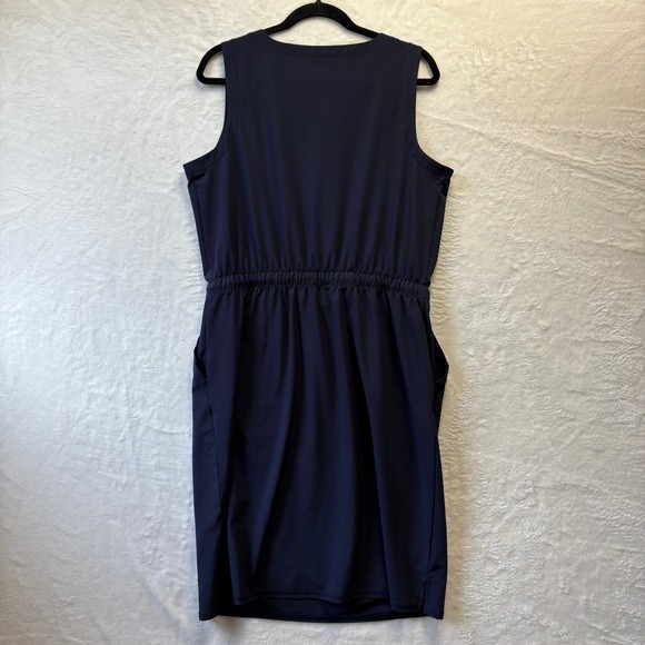 T by Talbots Dress Women Medium Navy Blue Sleeveless Drawstring Waist w/ Pockets - Picture 7 of 9